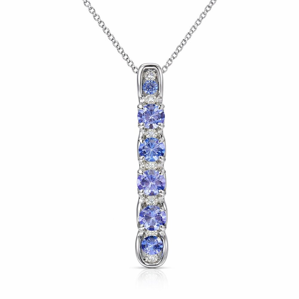 Natural Tanzanite Past Present Future Necklace 925 Sterling Silver Vertical Pend